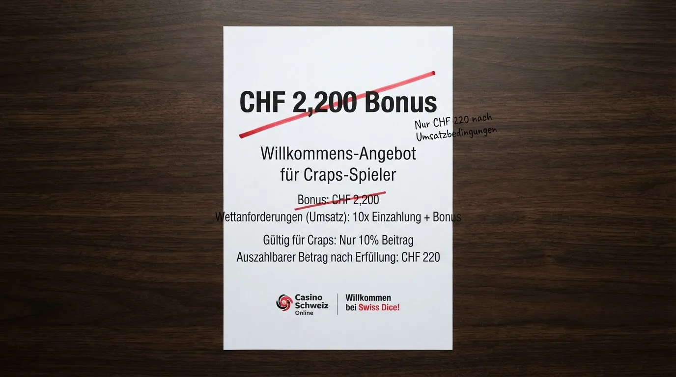 Nahaufnahme eines Bonus-Angebots mit durchgestrichener Summe und einem Bruchteil daneben