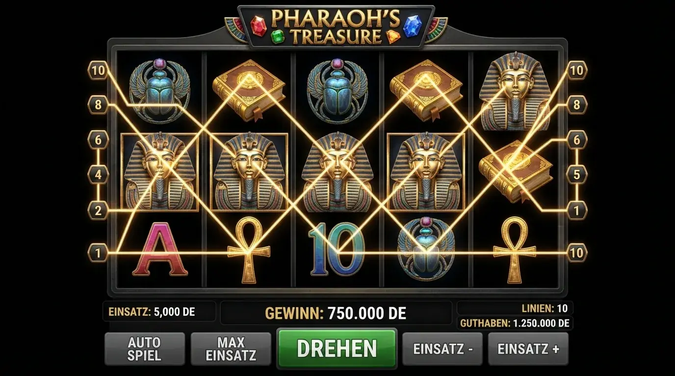 Detailansicht der fünf Walzen mit hervorgehobenen 10 Gewinnlinien und dem Expanding-Symbol