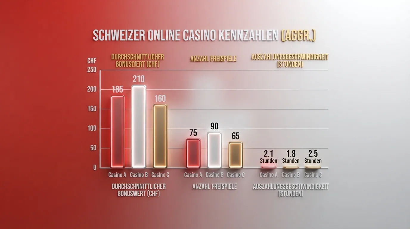 Übersichtstabelle mit Logos und Kennzahlen der 10 lizenzierten Schweizer Online-Casinos