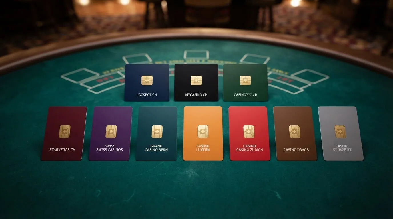 Die Logos der zehn lizenzierten Schweizer Online-Casinos, gruppiert nach Plinko-Verfügbarkeit