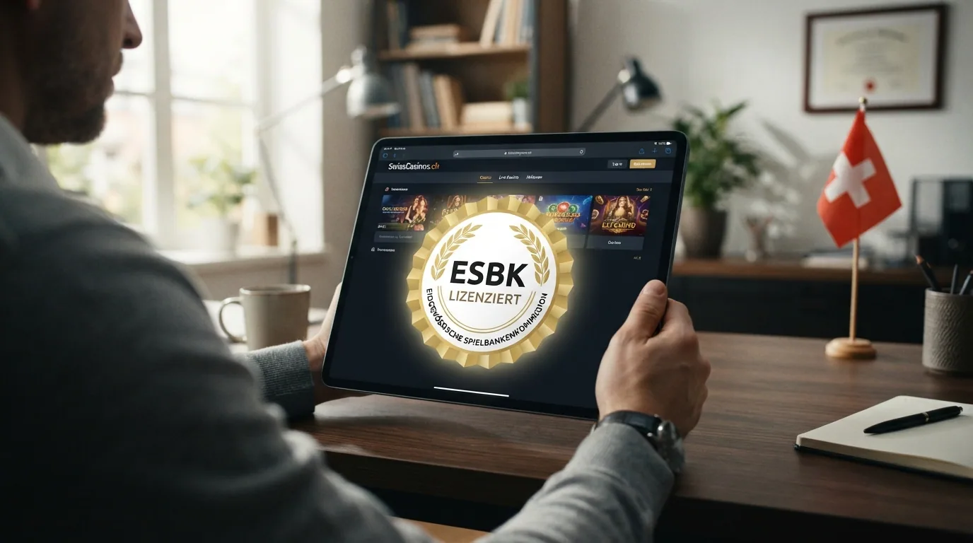 Offizielles Siegel der Eidgenössischen Spielbankenkommission ESBK auf einer Casino-Website