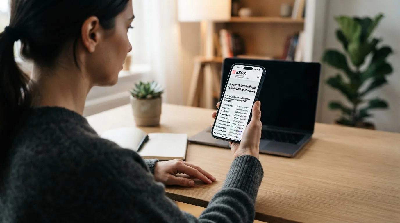 Die offizielle ESBK-Webseite mit der Liste der gesperrten ausländischen Online-Casino-Domains