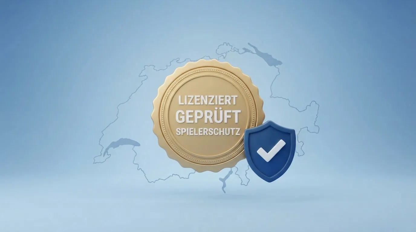 Offizielles ESBK-Logo neben einer stilisierten Darstellung der Schweizer Landesgrenzen mit einem Schild «Bewilligt»