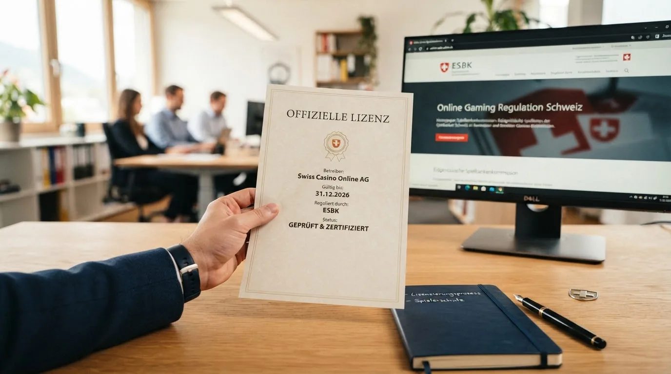 Offizielles Logo der Eidgenössischen Spielbankenkommission ESBK mit Schweizer Kreuz