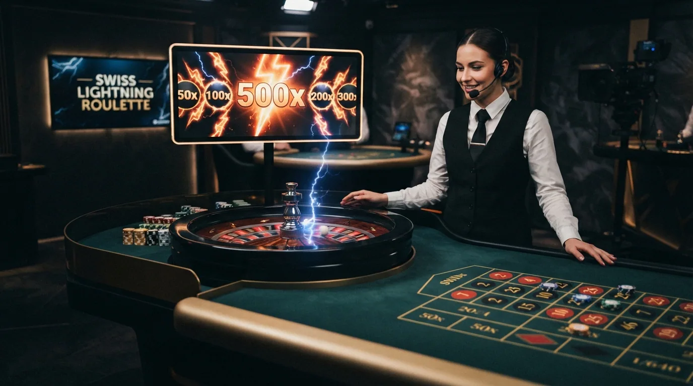 Lightning-Roulette-Tisch mit eingeblendeten Blitz-Multiplikatoren auf einzelnen Zahlen, 500x-Anzeige sichtbar
