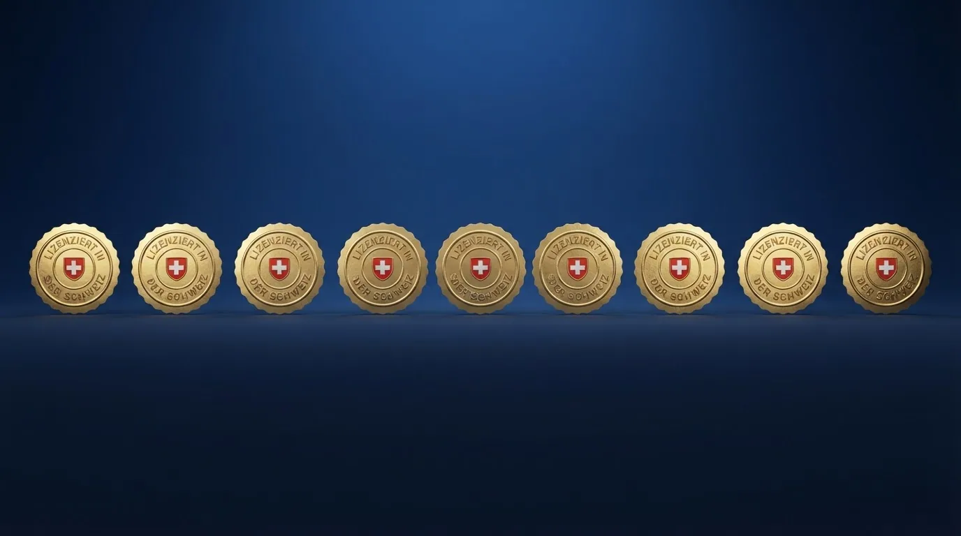 Die Logos der zehn ESBK-lizenzierten Schweizer Online-Casinos, die NetEnt-Spiele führen
