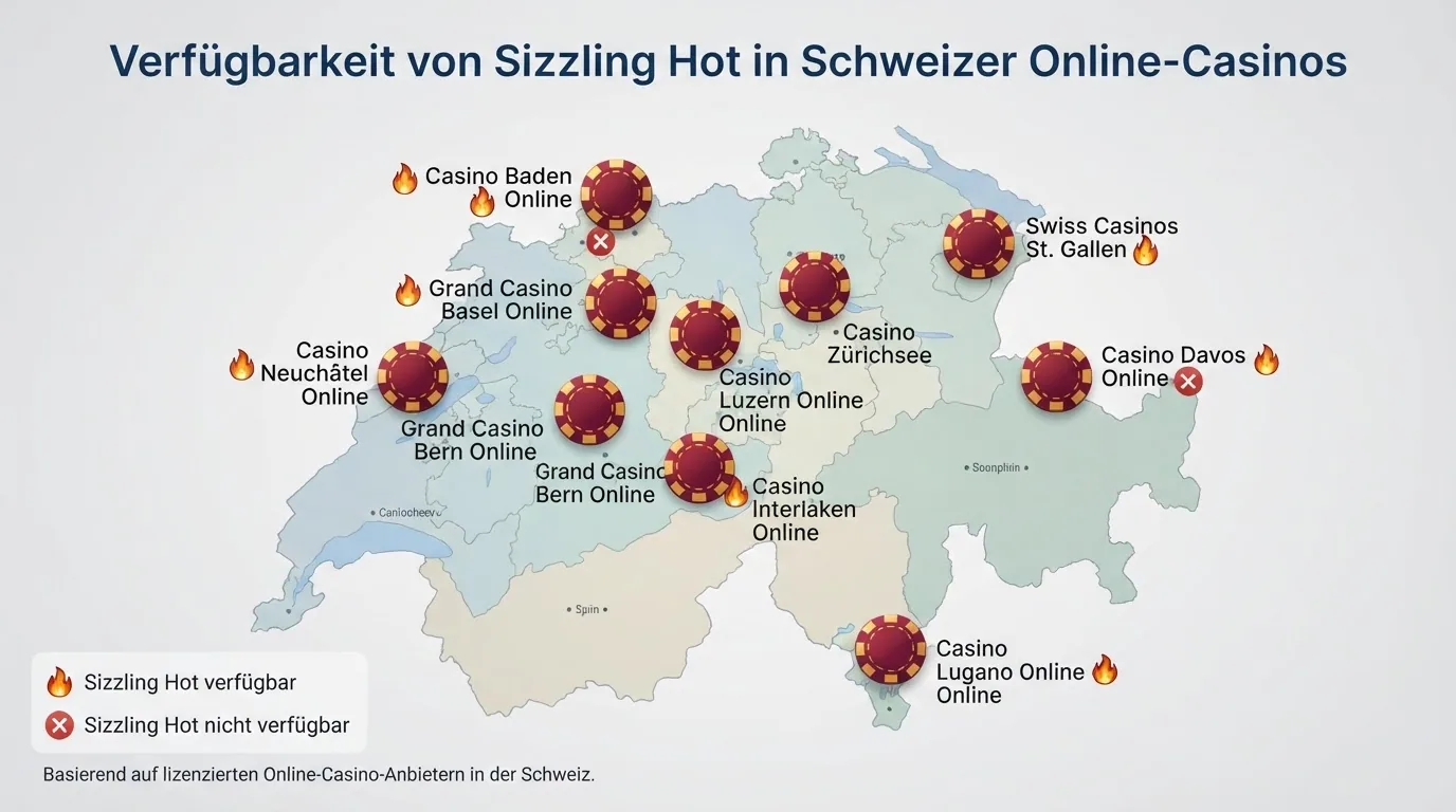 Eine Übersichtskarte der Schweiz mit den Standorten der zehn landbasierten Konzessionsträger, die ein Online-Casino betreiben