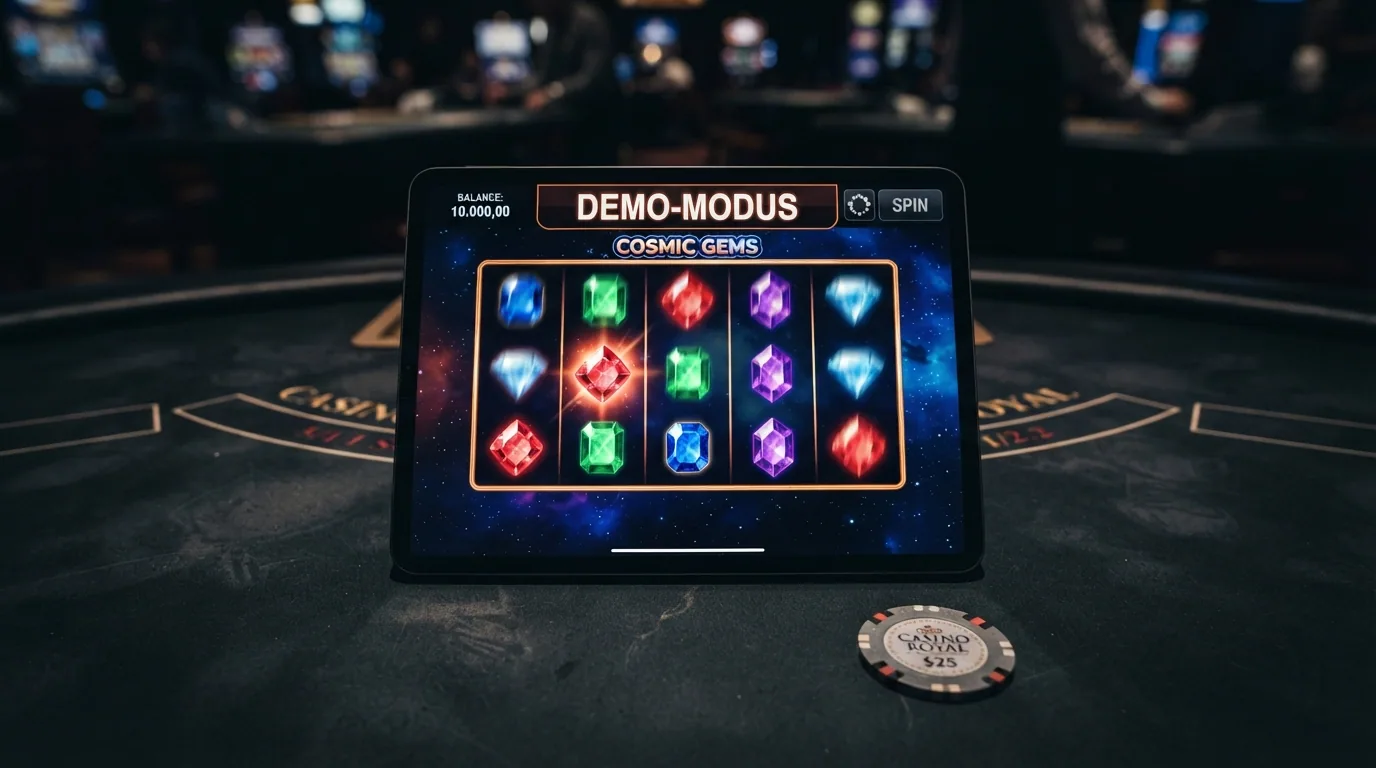Der Demo-Modus von Starburst mit Spielgeld-Anzeige und dem typischen «Demo»-Hinweis über dem Walzenbild